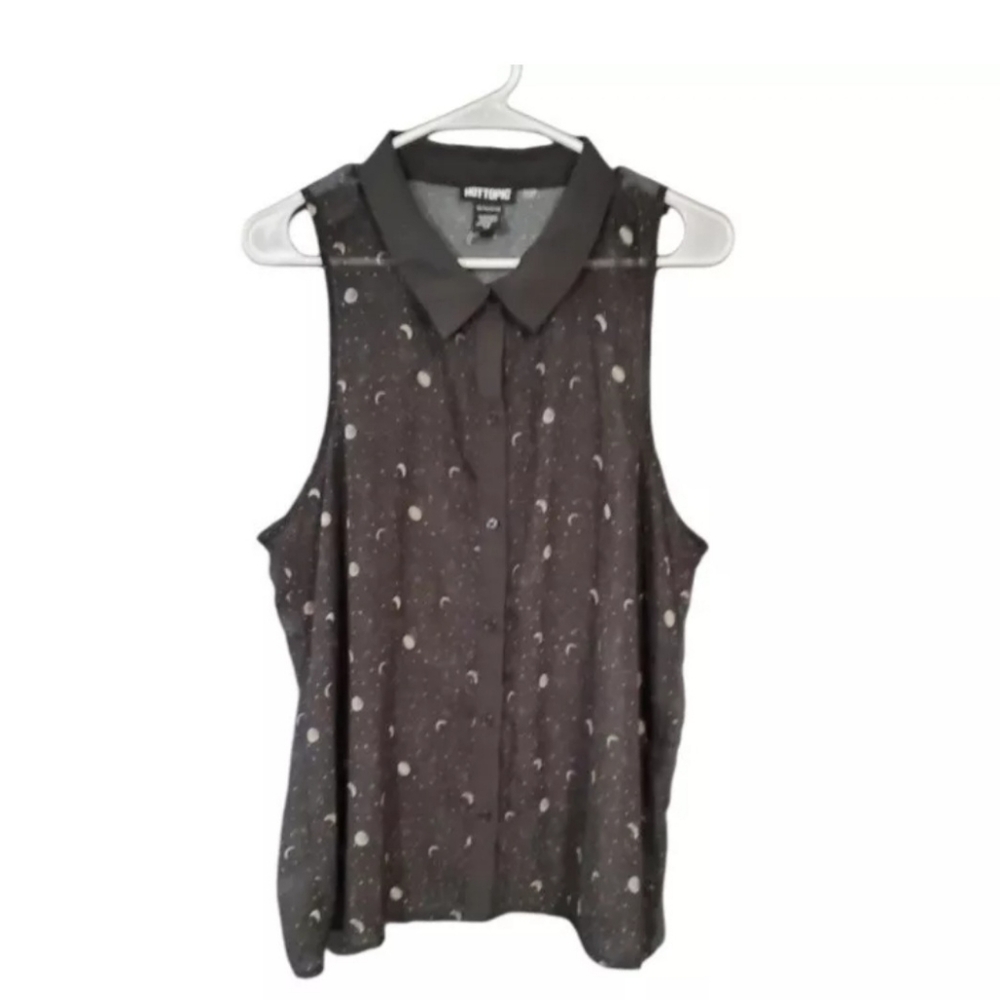 Hot Topic Large Black Sheer TankTop Stars Moon Witchy WhimsiGoth Celestial Boho